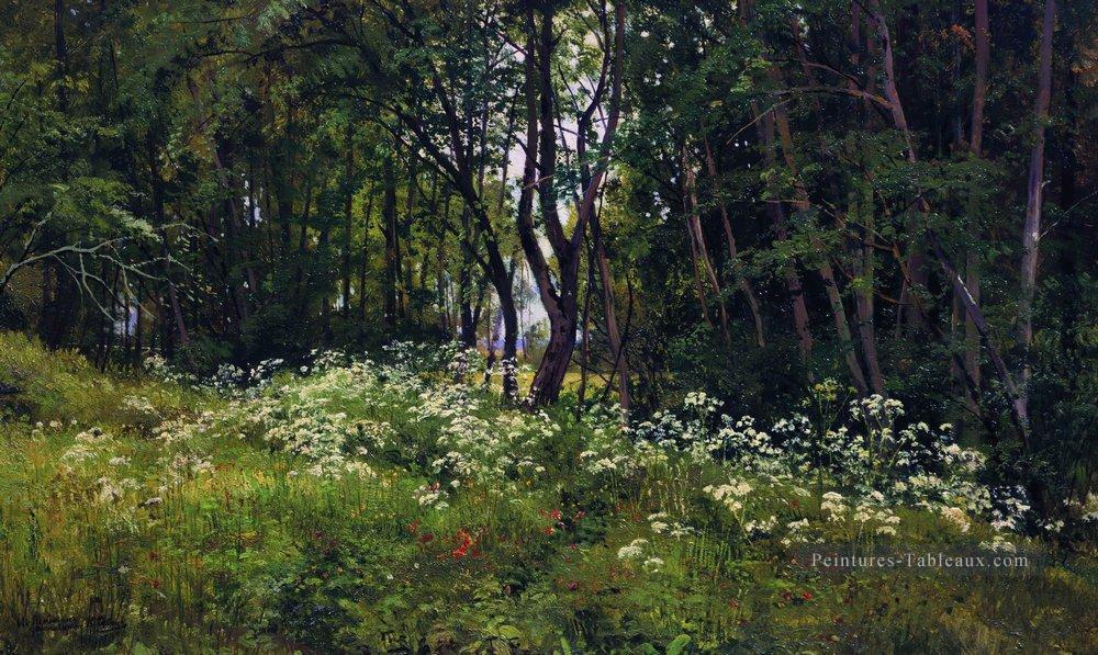 fleurs sur le bord de forêt 1893 paysage classique Ivan Ivanovitch arbres Peintures à l'huile